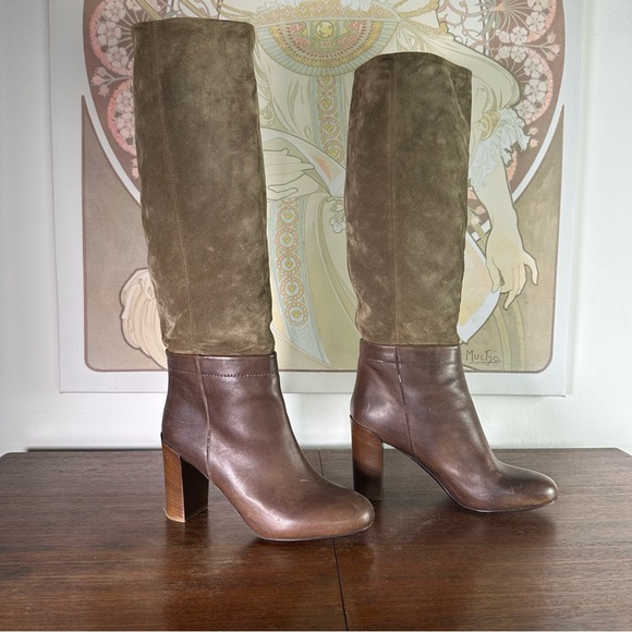 Vince Shoes - Vince Corrine Brown Tan Soft Suede & Leather Tall Pull On Boot